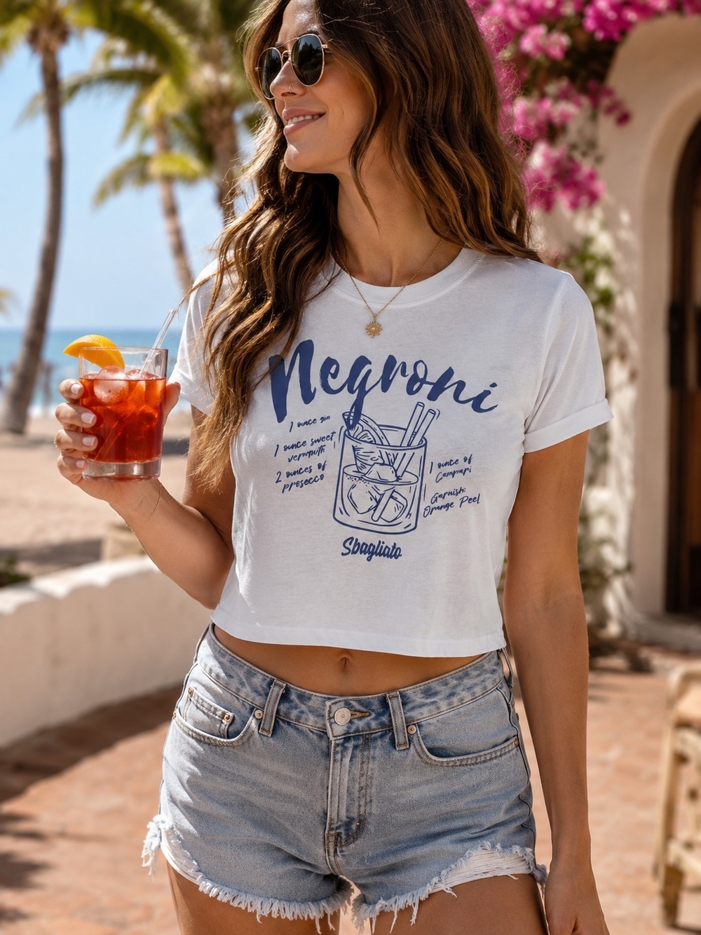 Negroni Cocktail Graphic Crop Top Moonish Rebel White Tee